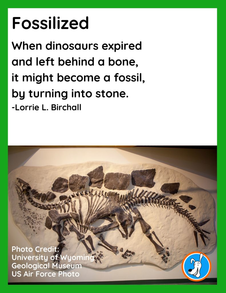 Image of dinosaur poem, "Fossilized," by Lorrie L. Birchall