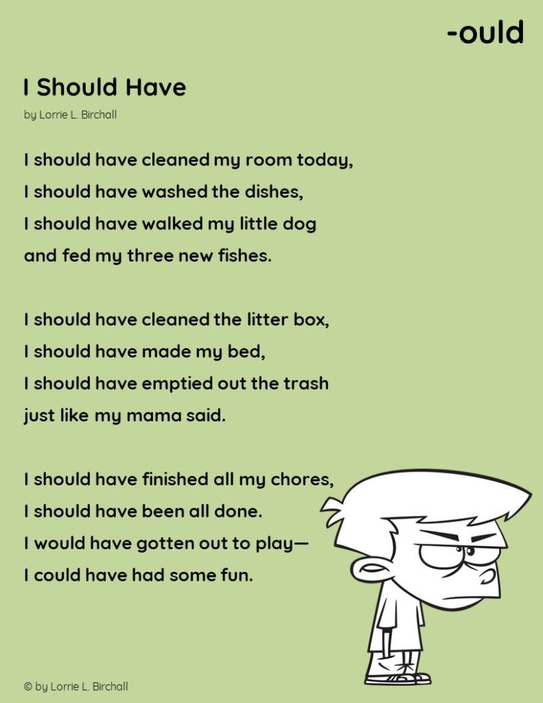 Image of -ould word family poem," I Should Have," by Lorrie L. Birchall