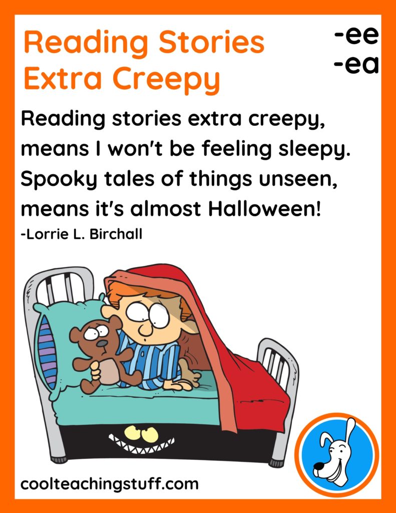 Image of Halloween poem, "Reading Stories Extra Creepy," by Lorrie L. Birchall