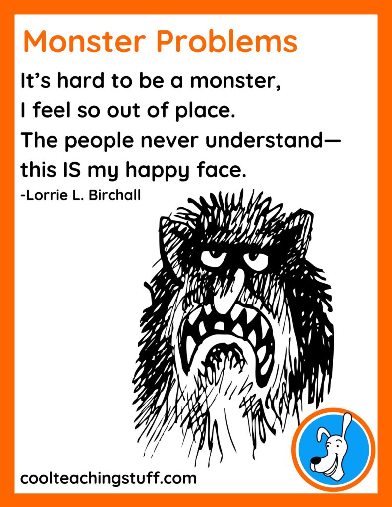 Image of Halloween poem, "Monster Problems," by Lorrie L. Birchall