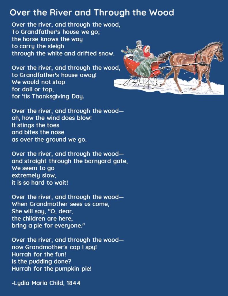 Image of Thanksgiving poem, "Over the River and Through the Wood," by Lydia Maria Child