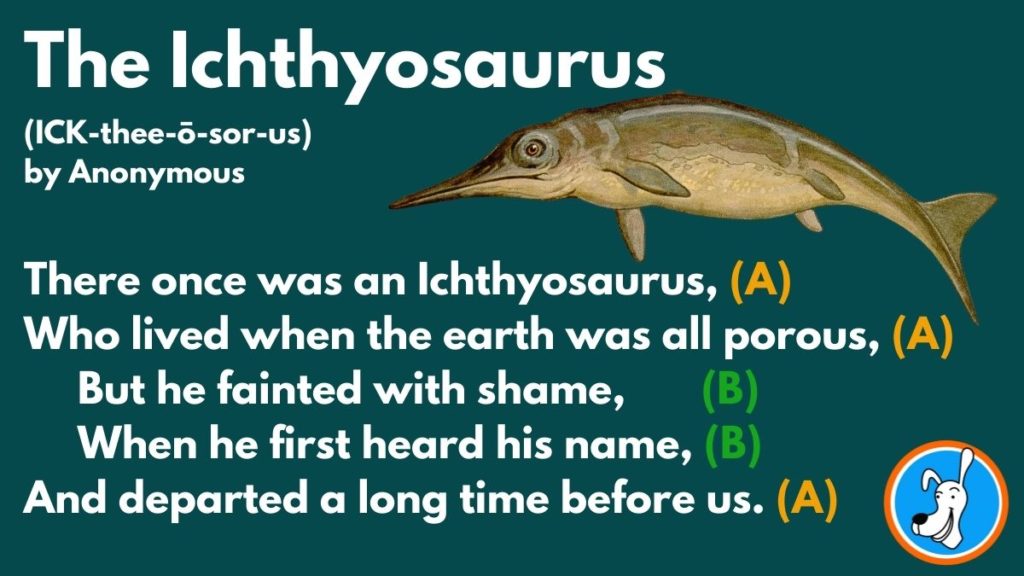 limerick rhyme scheme Ichthyosaurus